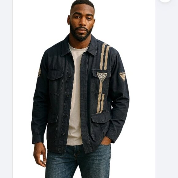 SEAN JOHN Navy Blue Full Zip Shirt Jacket Tiger Embroidered Men's Large - Picture 2 of 9